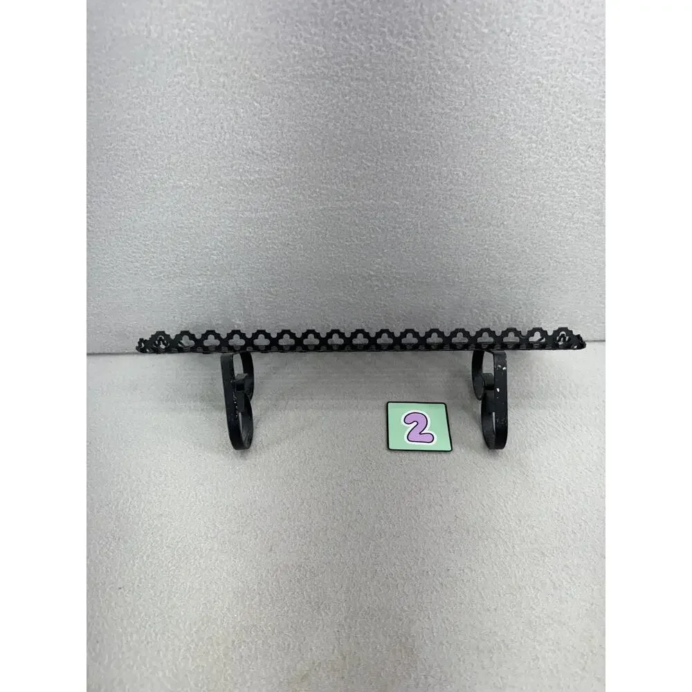 Black Metal Wall Shelves Pair Lattice Filigree MCM 13.5x4.5 Decor VTG